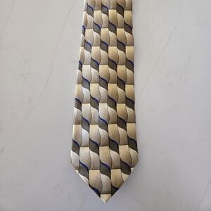 Sophisticated Gold and Blue Tie with Intricate Design